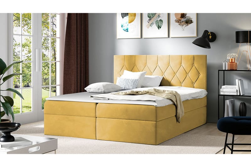 Jitendera Sängpaket Kontinentalsäng 140x200 cm med Förvaring - Gul - Products - Möbler - Säng - Komplett sängpaket