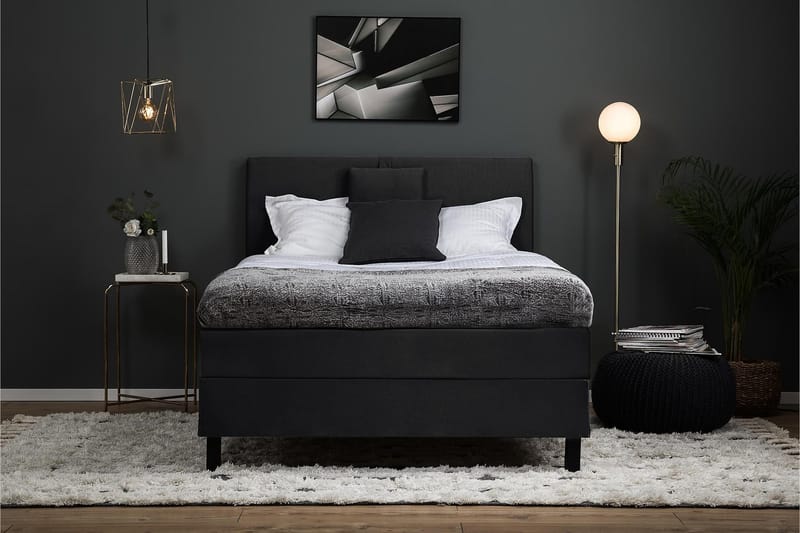 Lucky Komplett Sängpaket 120x200 Polyeter Slät - Nackkudde Liten Svart/Grå - Products - Möbler - Säng - Enkelsäng