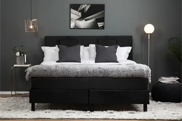 Lucky Komplett Sängpaket 160x200 Memory Slät - Nackkudde Liten Svart/Grå/PU - Products - Möbler - Säng - Kontinentalsäng