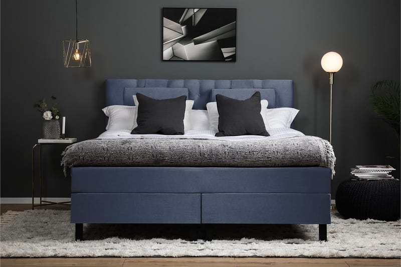 Lucky Komplett Sängpaket 180x200 Polyeter Diamant Sänggavel - Nackkudde Stor Mörkblå - Products - Möbler - Säng - Kontinentalsäng