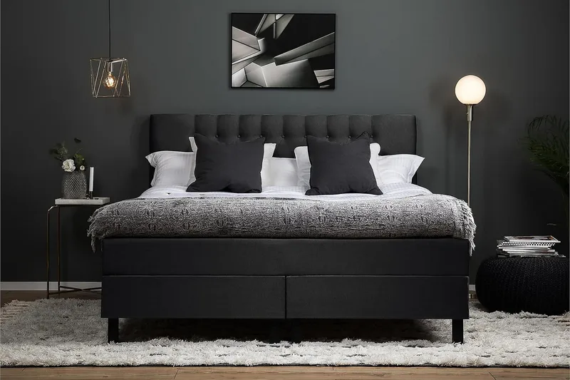 Lucky Kontinentalsäng 180x200Polyeter - Svart/Grå - Products - Möbler - Säng - Kontinentalsäng