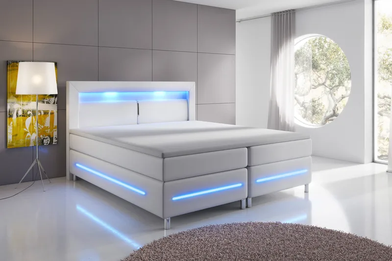 Modena Lyx Komplett Sängpaket LED-belysning 180x200 cm - Vit - Products - Möbler - Säng - Kontinentalsäng