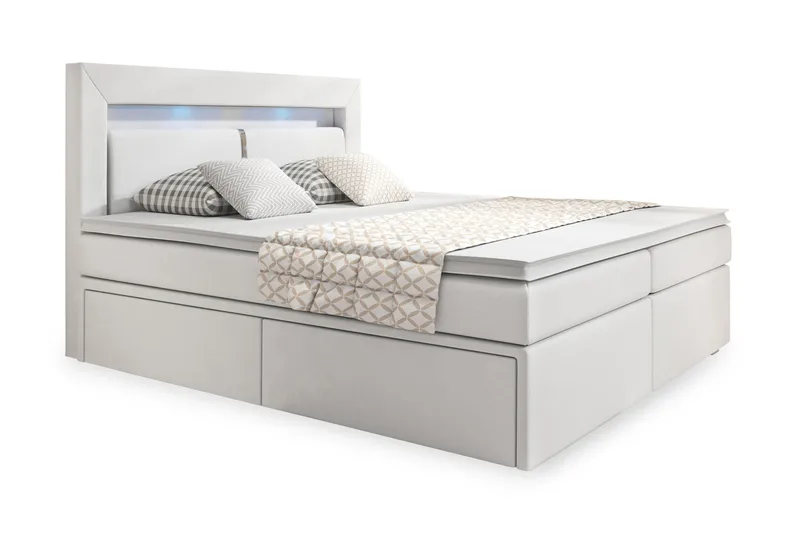 Modena Sängpaket 160x200 medFörvaring LED-belysning, Vit