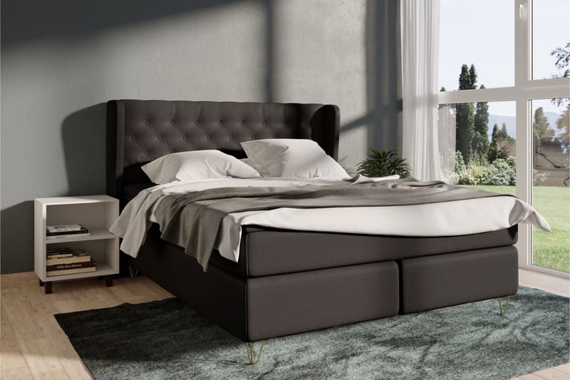Select No 5 Komplett Sängpaket 160x200 Fast/Medium Latex - Mörkgrå/Metall V-form - Products - Möbler - Säng - Kontinentalsäng