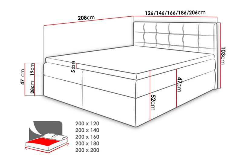 Skaftå Kontinentalsäng 180x200 Svart/Grå/Vit - Svart/Grå/Vit - Products - Möbler - Säng - Säng med förvaring