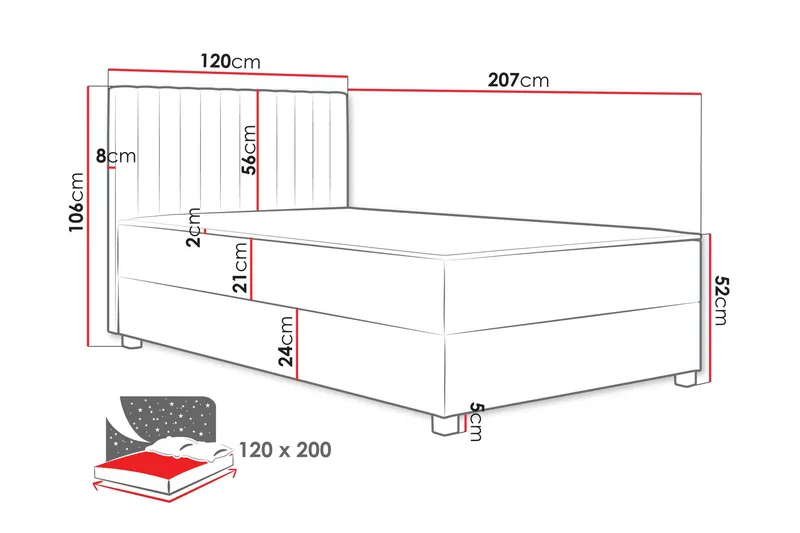 Veyran Sängpaket Kontinentalsäng med Förvaring 120x200 cm - Rosa - Products - Möbler - Säng - Komplett sängpaket