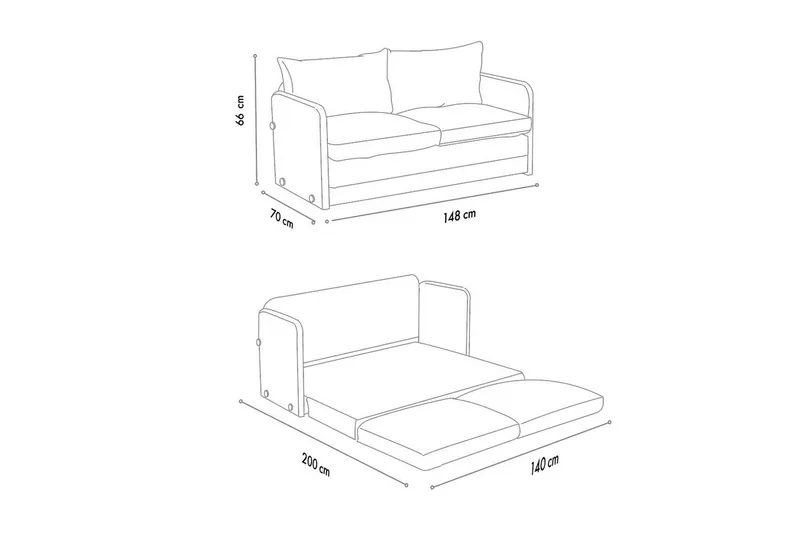2-sits bäddsoffa Rubby (148 x 70 x 66 cm) Mörkgrå - Mörkgrå - Products - Möbler - Soffa - Bäddsoffa - 2 sits bäddsoffa