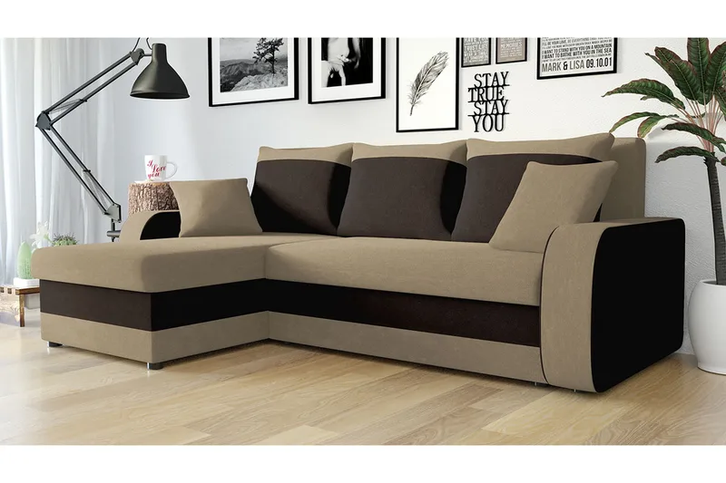 Alvared 3-sits Hörnbäddsoffa Universal - Beige/Brun - Products - Möbler - Soffa - Bäddsoffa - Bäddsoffa divan