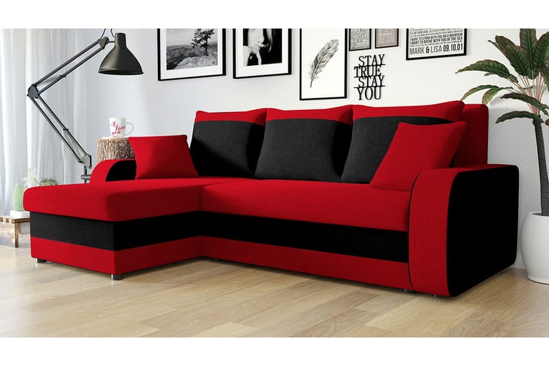 Alvared 3-sits Hörnbäddsoffa Universal - Röd/Grå - Products - Möbler - Soffa - Bäddsoffa - Bäddsoffa divan