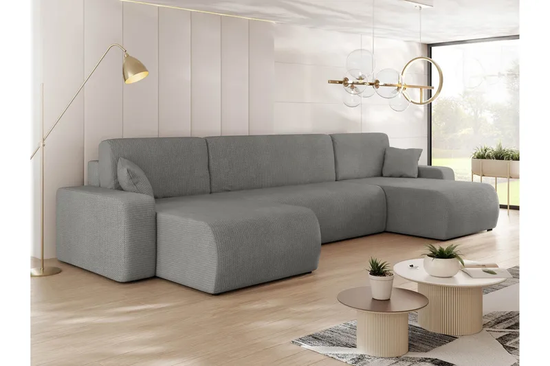 Barile Bäddsoffa Dubbeldivan 4-sits i Plysch - Grå - Products - Möbler - Soffa - Bäddsoffa - U bäddsoffa