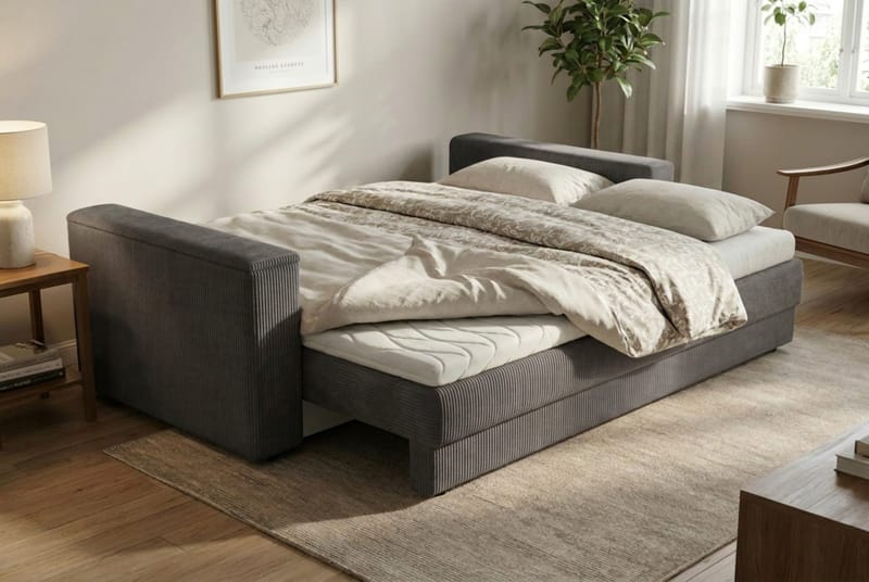 Bergen Extra djup 3-sits Bäddsoffa med Bäddmadrass i Polyesterskum Vändbar Sommar- & Vintersida och Tvättbar klädsel - Mörkgrå - Products - Möbler - Soffa - Bäddsoffa - 3 sits bäddsoffa
