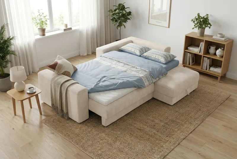 Bergen Extra djup 3-sits Bäddsoffa med Divan och Bäddmadrass i Latex och Tvättbar klädsel - Beige - Products - Möbler - Soffa - Bäddsoffa - Bäddsoffa divan