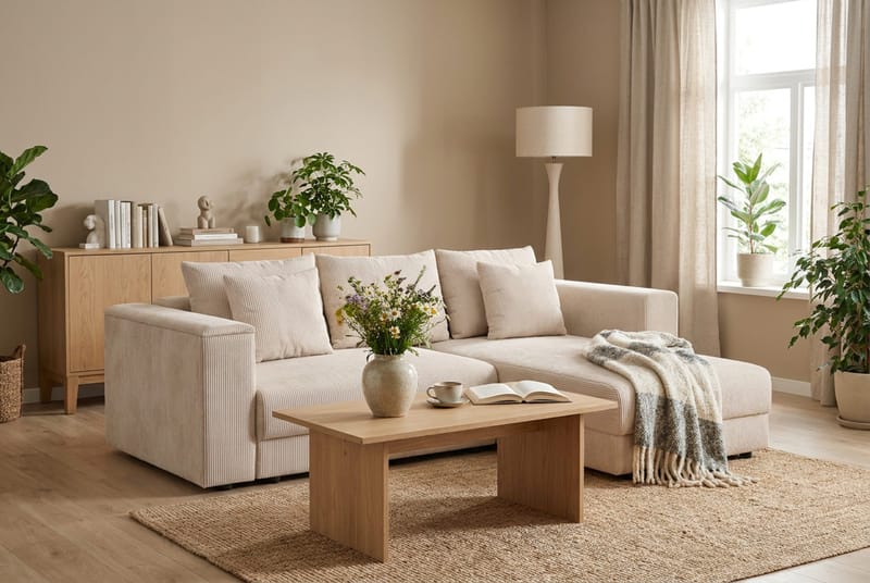 Bergen Extra djup 3-sits Bäddsoffa med Divan och Bäddmadrass i Latex och Tvättbar klädsel - Beige - Products - Möbler - Soffa - Bäddsoffa - Bäddsoffa divan