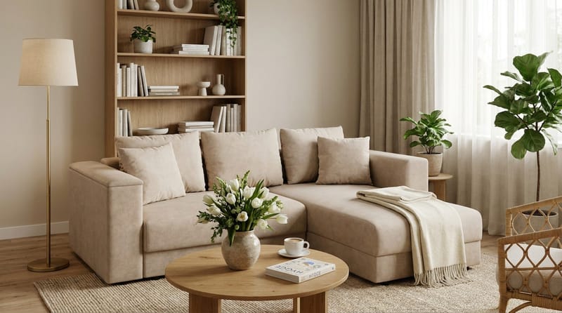 Bergen Extra djup 3-sits Bäddsoffa med Divan och Bäddmadrass i Memoryskum och Tvättbar klädsel - Beige - Products - Möbler - Soffa - Bäddsoffa - Bäddsoffa divan