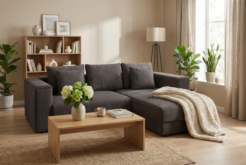 Bergen Extra djup 3-sits Bäddsoffa med Divan och Bäddmadrass i Polyesterskum och Tvättbar klädsel - Taupe - Products - Möbler - Soffa - Bäddsoffa - Bäddsoffa divan
