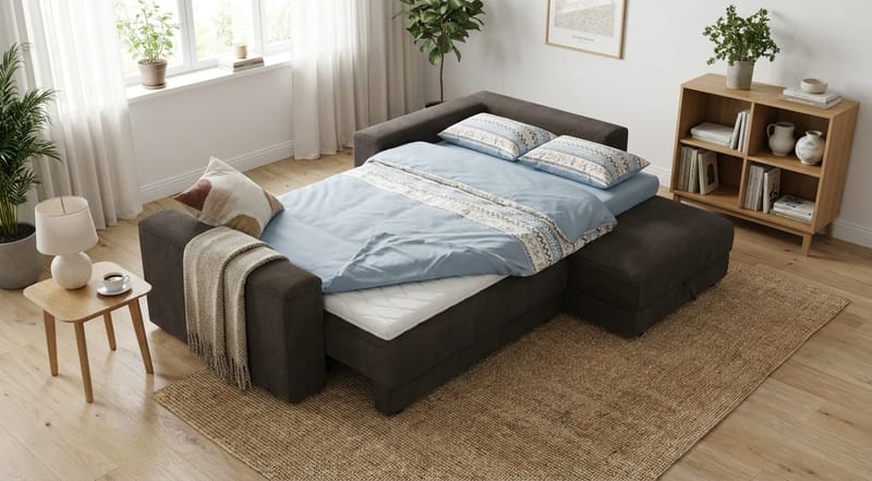 Bergen Extra djup 3-sits Bäddsoffa med Divan och Bäddmadrass i Polyesterskum och Tvättbar klädsel - Taupe - Products - Möbler - Soffa - Bäddsoffa - Bäddsoffa divan