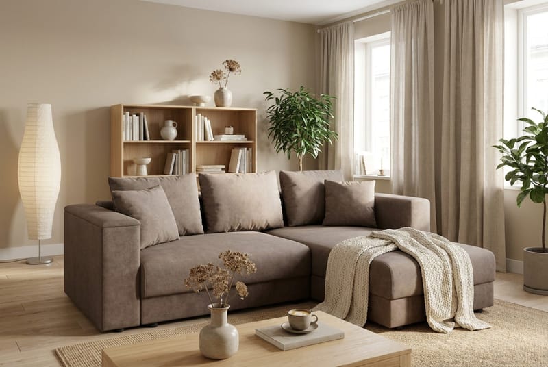 Bergen Extra Djup Framåtbäddad 3-sits Bäddsoffa med vändbar divan och förvaring - Brun - Products - Möbler - Soffa - Bäddsoffa - Bäddsoffa divan