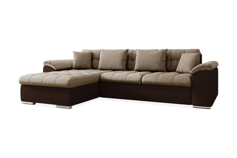Camior Divanbäddsoffa 4-sits Vänster Konstläder, Beige/Brun