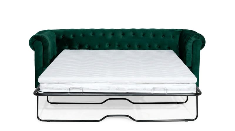 Chesterfield Lyx 3-sits Framåtbäddad Bäddsoffa med HVILA Bäddmadrass 140x200 cm Polyesterskum med Tvättbar klädsel - Grön - Products - Möbler - Soffa - Bäddsoffa - 3 sits bäddsoffa