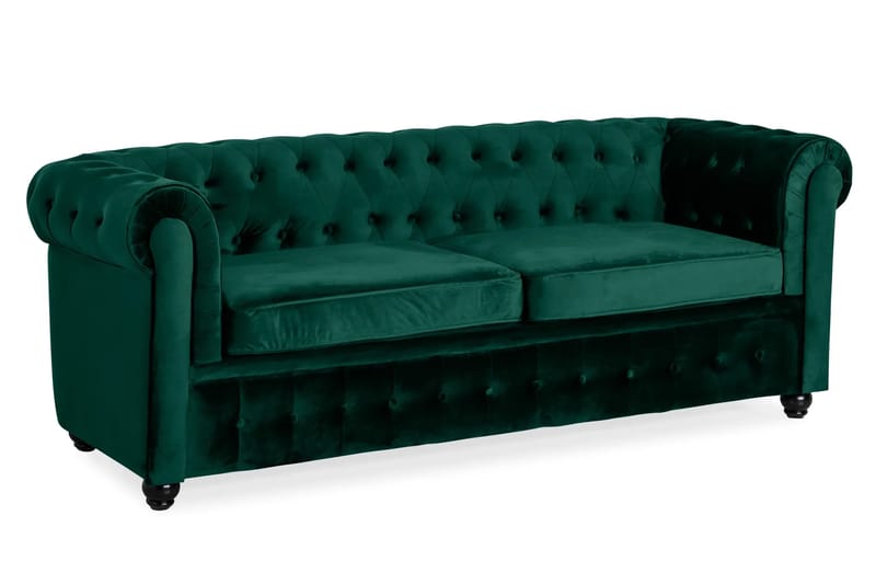 Chesterfield Lyx 3-sits Framåtbäddad Bäddsoffa med HVILA Bäddmadrass 140x200 cm Polyesterskum med Tvättbar klädsel - Grön - Products - Möbler - Soffa - Bäddsoffa - 3 sits bäddsoffa