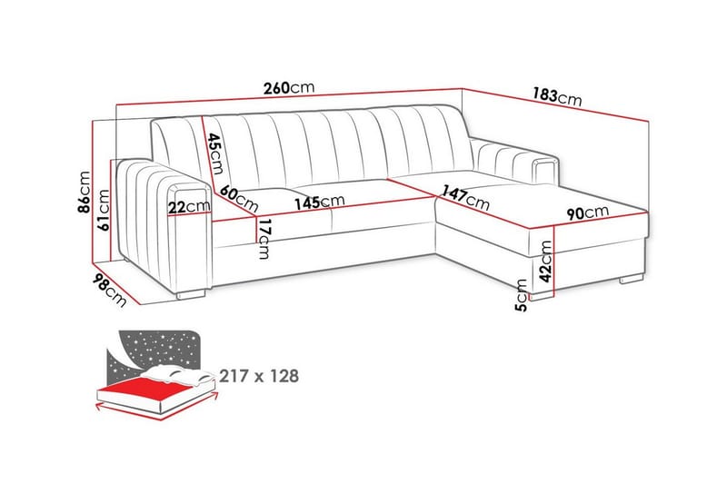 Denegal 3-sits Hörnbäddsoffa Black - Products - Möbler - Soffa - Bäddsoffa - Bäddsoffa divan