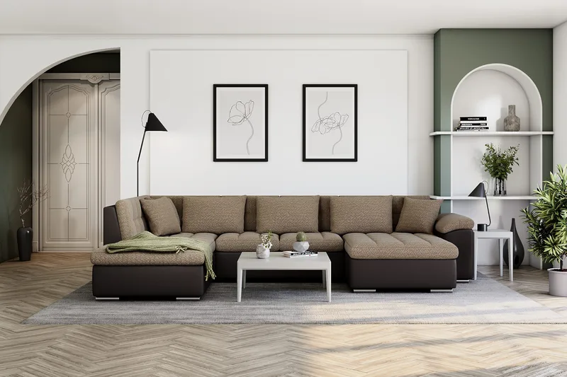 Dynir Hörnbäddsoffa Divan med Förvaring Höger - Beige/Brun - Products - Möbler - Soffa - Bäddsoffa - Bäddsoffa längsbäddad