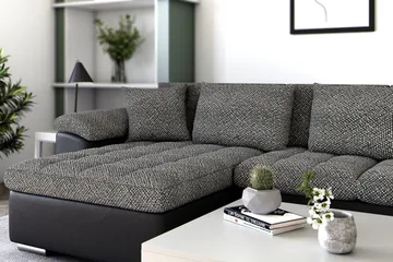 Dynir Stor Hörnbäddsoffa Divan med Förvaring Vänster - Grå / Svart - Products - Möbler - Soffa - Bäddsoffa - Bäddsoffa längsbäddad