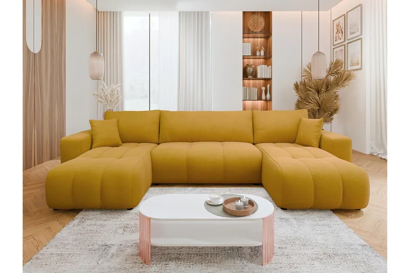 Flo Bäddsoffa Dubbeldivan 4-sits i Plysch - Beige - Products - Möbler - Soffa - Bäddsoffa - U bäddsoffa
