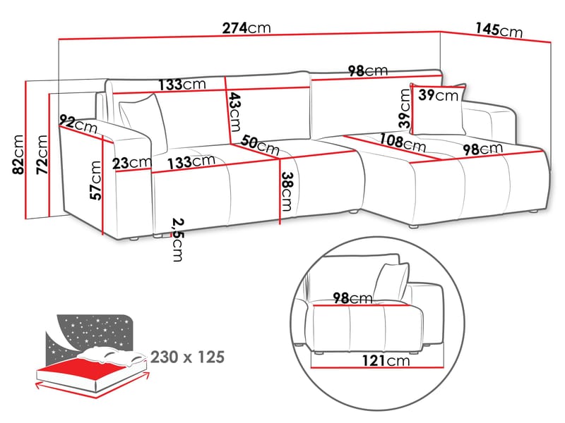 Flo Bäddsoffa med Divan 3-sits - Grå - Products - Möbler - Soffa - Bäddsoffa - Bäddsoffa divan