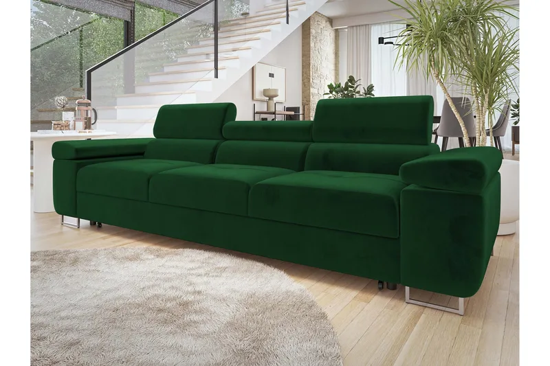 Gabina Bäddsoffa 3-sits i Plysch - Grön - Products - Möbler - Soffa - Bäddsoffa - 3 sits bäddsoffa