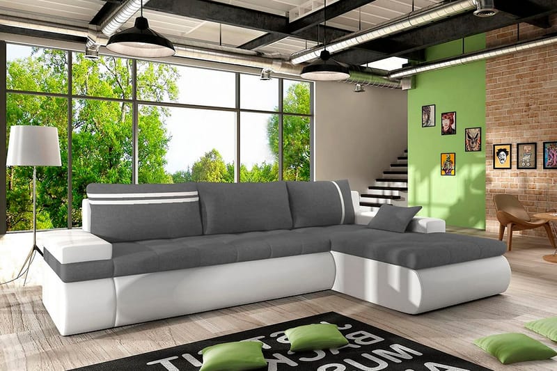 Lavona Divanbäddsoffa Höger - Grå/Vit - Products - Möbler - Soffa - Bäddsoffa - Bäddsoffa divan