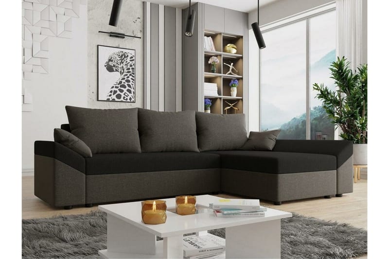 Midfeld 3-sits Hörnbäddsoffa Brown/Black - Products - Möbler - Soffa - Bäddsoffa - Bäddsoffa divan
