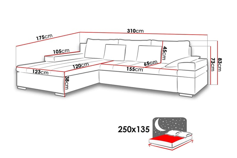 Naoma Divanbäddsoffa 310x175x83 cm - Grå - Products - Möbler - Soffa - Bäddsoffa - Bäddsoffa längsbäddad