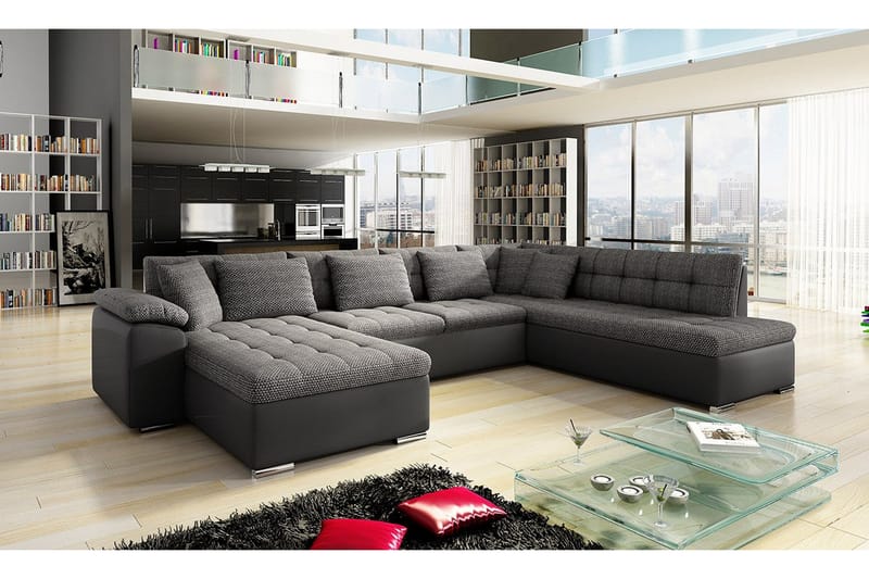 Niko U-Bäddsoffa 350x205x76 cm Divan Vänster - Grå - Products - Möbler - Soffa - Bäddsoffa - Bäddsoffa längsbäddad