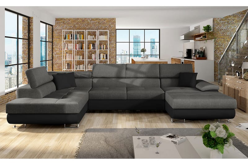 Reginia 8-sits Bäddsoffa - Grå/Svart - Products - Möbler - Soffa - Bäddsoffa - Bäddsoffa divan