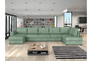 Taberk Bäddsoffa med Divan och Schäslong 5-sits i Bouclé - Grön - Products - Möbler - Soffa - Bäddsoffa - Bäddsoffa divan