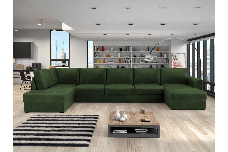 Taberk Bäddsoffa med Divan och Schäslong 5-sits i Chenille - Grön - Products - Möbler - Soffa - Bäddsoffa - Bäddsoffa divan