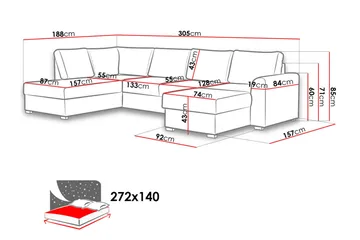 Wilma 6-sits Bäddsoffa - Mörkgrå/Svart - Products - Möbler - Soffa - Bäddsoffa - Bäddsoffa längsbäddad