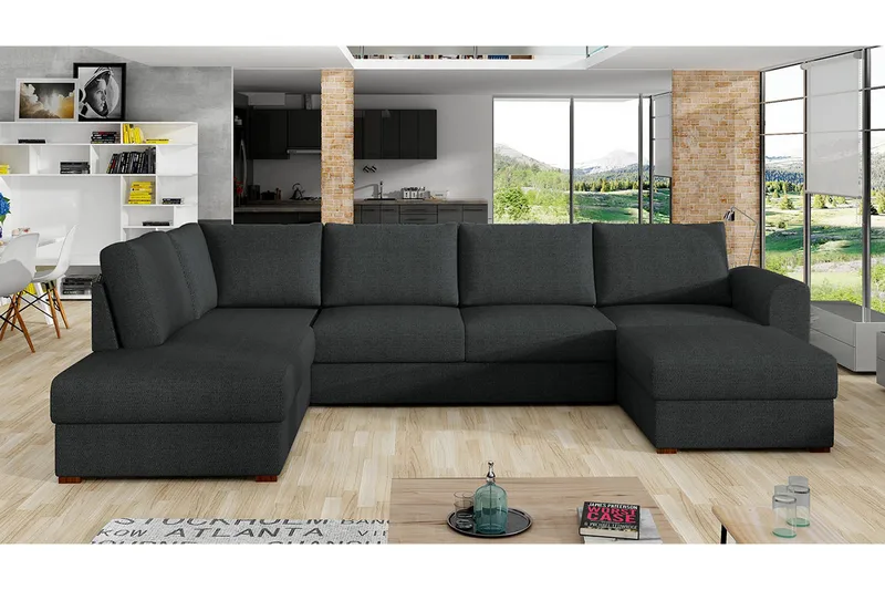 Wilma Stor 6-sits U-formad Bäddsoffa med Förvaring - Svart - Products - Möbler - Soffa - Bäddsoffa - Bäddsoffa divan