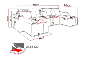 Zulueta 8-sits Bäddsoffa Höger - Blå - Products - Möbler - Soffa - Bäddsoffa - U bäddsoffa