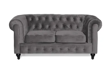 Chesterfield Lyx 2-sits Liten Sammetssoffa - Djup soffa 160 cm bred, Mörkgrå