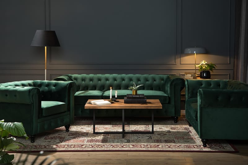 Chesterfield Lyx 3 sits Sammetssoffa - Djup soffa - Grön - Products - Möbler - Soffa - Chesterfield soffa