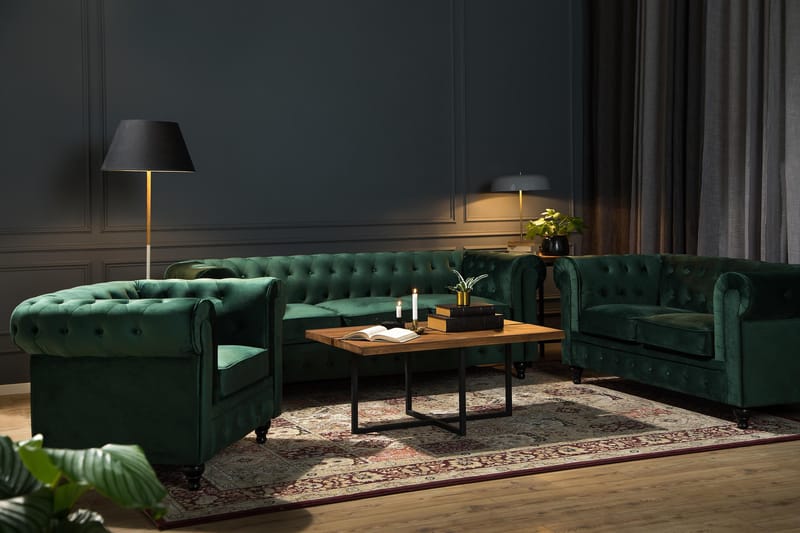Chesterfield Lyx 3 sits Sammetssoffa - Djup soffa - Grön - Products - Möbler - Soffa - Chesterfield soffa