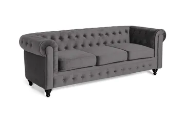 Chesterfield Lyx 3 sits Sammetssoffa - Djup soffa - Mörkgrå / Grå - Products - Möbler - Soffa - Chesterfield soffa