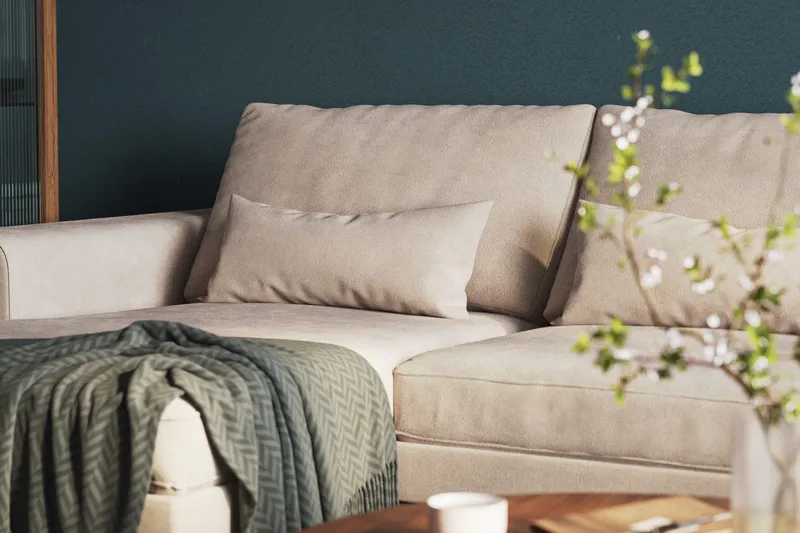 Copenhagen 5-sits Högervänd U-formad Large Soffa med Divan och Schäslong i Sammet - Beige - Products - Möbler - Soffa - Sammetssoffa