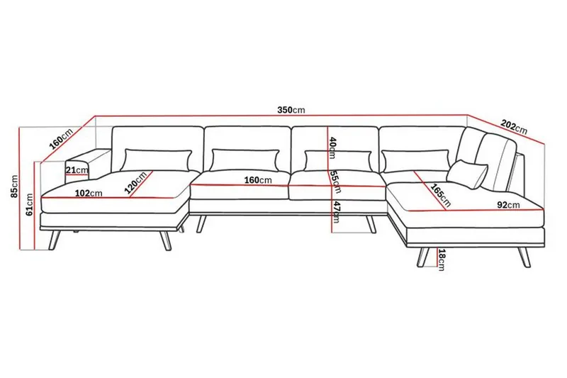 Copenhagen 5-sits Högervänd U-formad Soffa med Divan och Schäslong i Sammet - Mörkgrå - Products - Möbler - Soffa - Sammetssoffa
