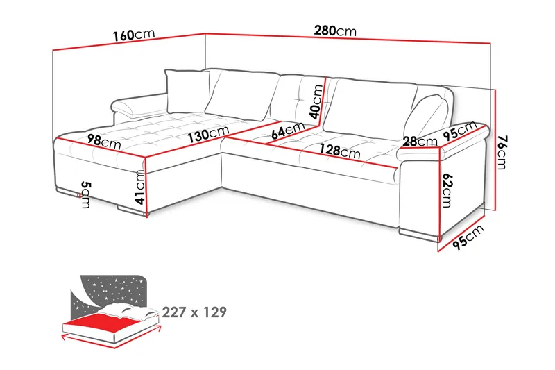 Camior Soffa med Divan 3-sits - Svart - Products - Möbler - Soffa - Divansoffa & schäslongsoffa - 3 sits soffa med divan