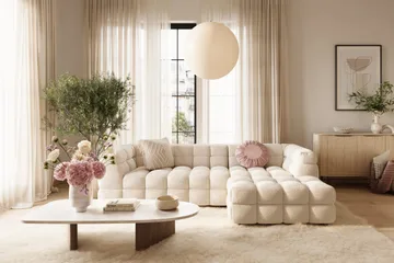 Elise 4-sits Bubblig Soffa med Divan Vänster - Beige Teddy - Products - Möbler - Soffa - Divansoffa & schäslongsoffa - 4 sits soffa med divan