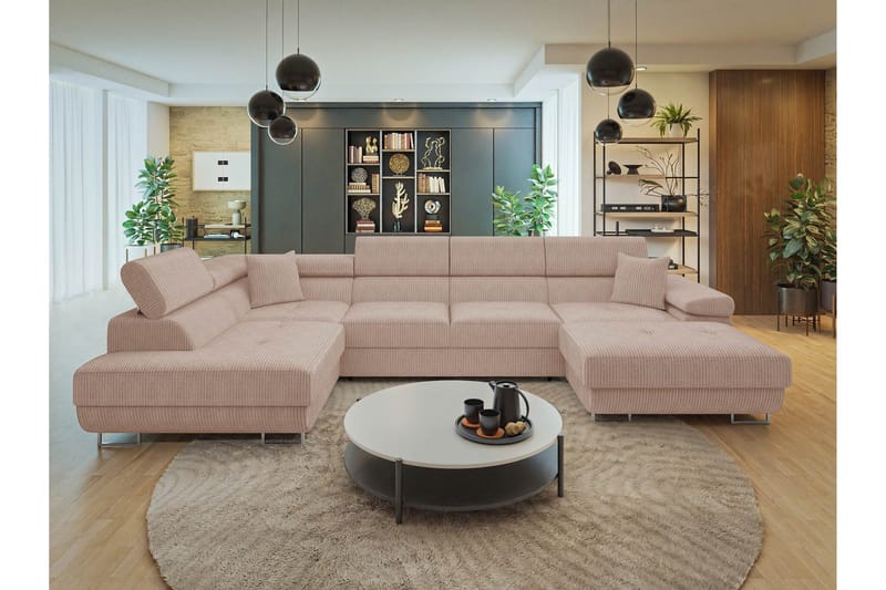 Gabina Soffa med Divan och Schäslong 4-sits - Rosa - Products - Möbler - Soffa - Divansoffa & schäslongsoffa - 4 sits soffa med divan
