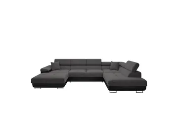 Gabina Soffa med Divan och Schäslong 4-sits, Svart/Grå